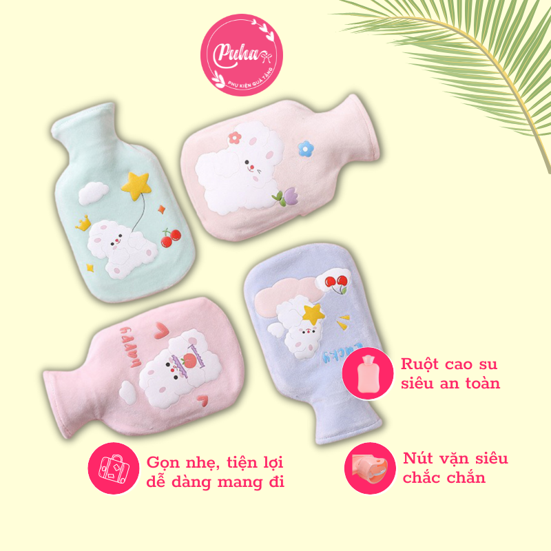 Túi chườm nóng lạnh đa năng Puha 350ml, túi sưởi giữ nhiệt hiệu quả, túi chườm nóng đau bụng kinh cho nữ