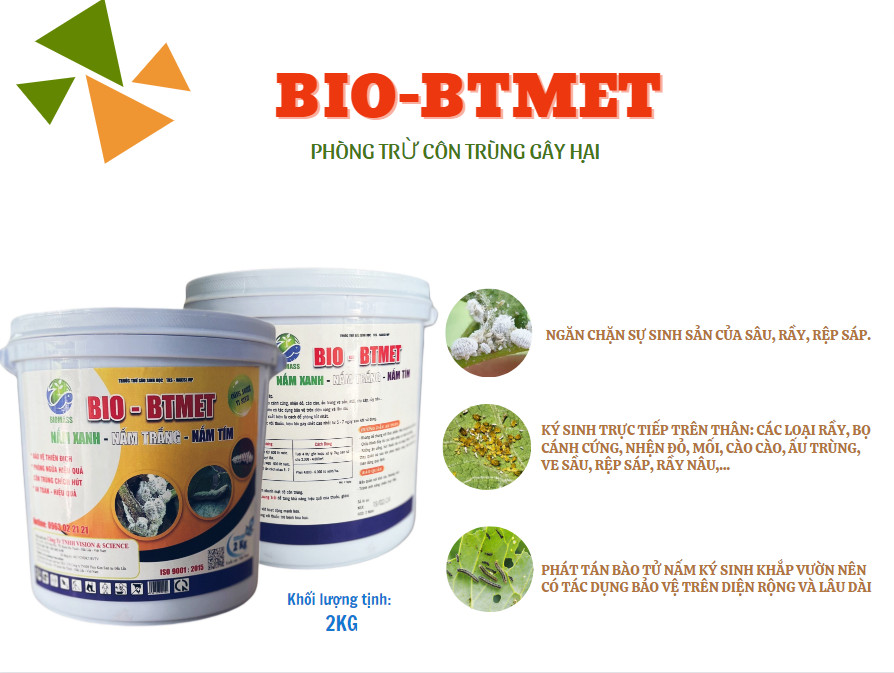 [ XÔ 2KG ] BIO-BTMET - NẤM 3 MÀU: Vi Nấm Đối Kháng Diệt Trừ Sâu Rầy Côn Trùng
