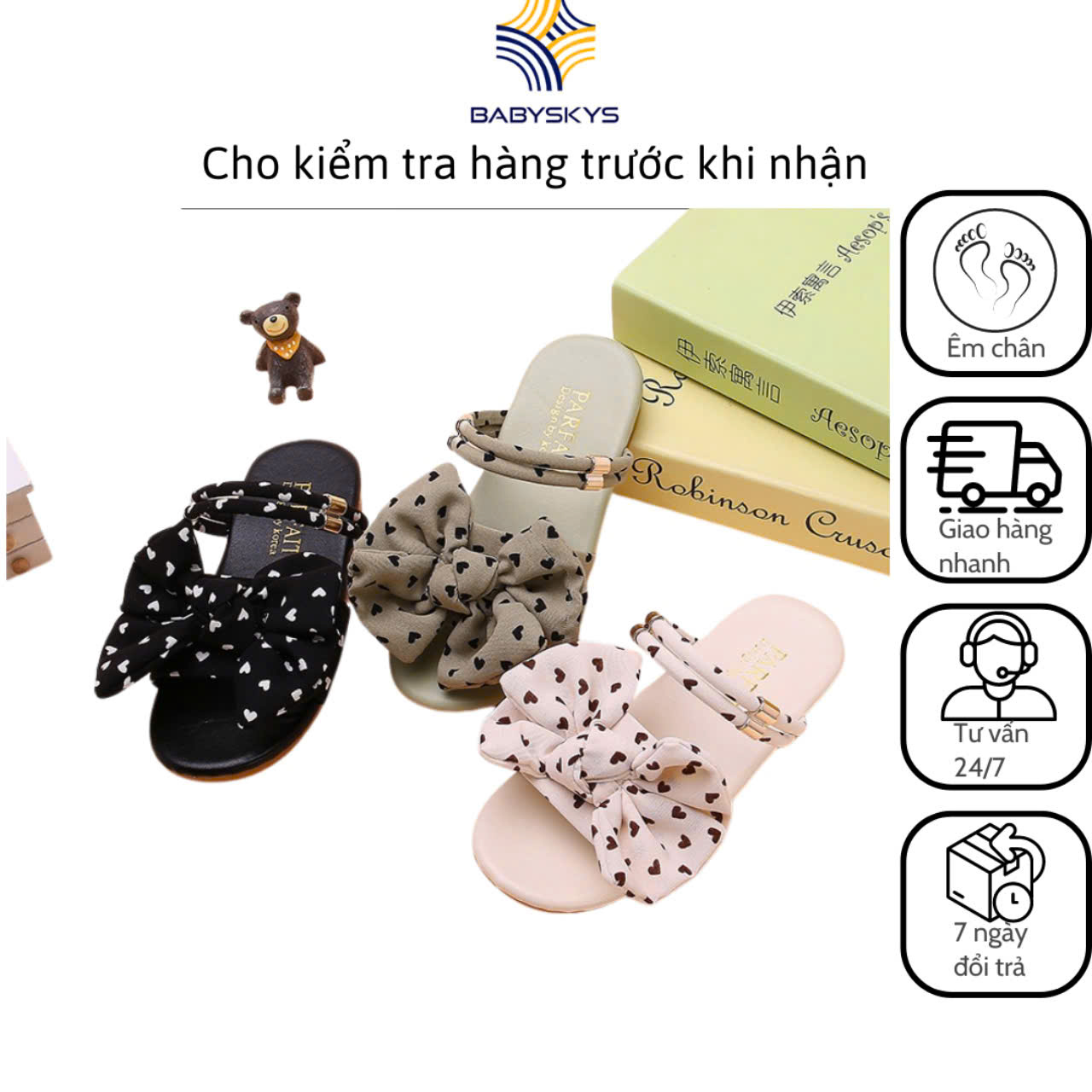Dép bé gái đính nơ sandal bé gái thời trang siêu nhẹ cho bé gái thêm xinh size 26 - 34