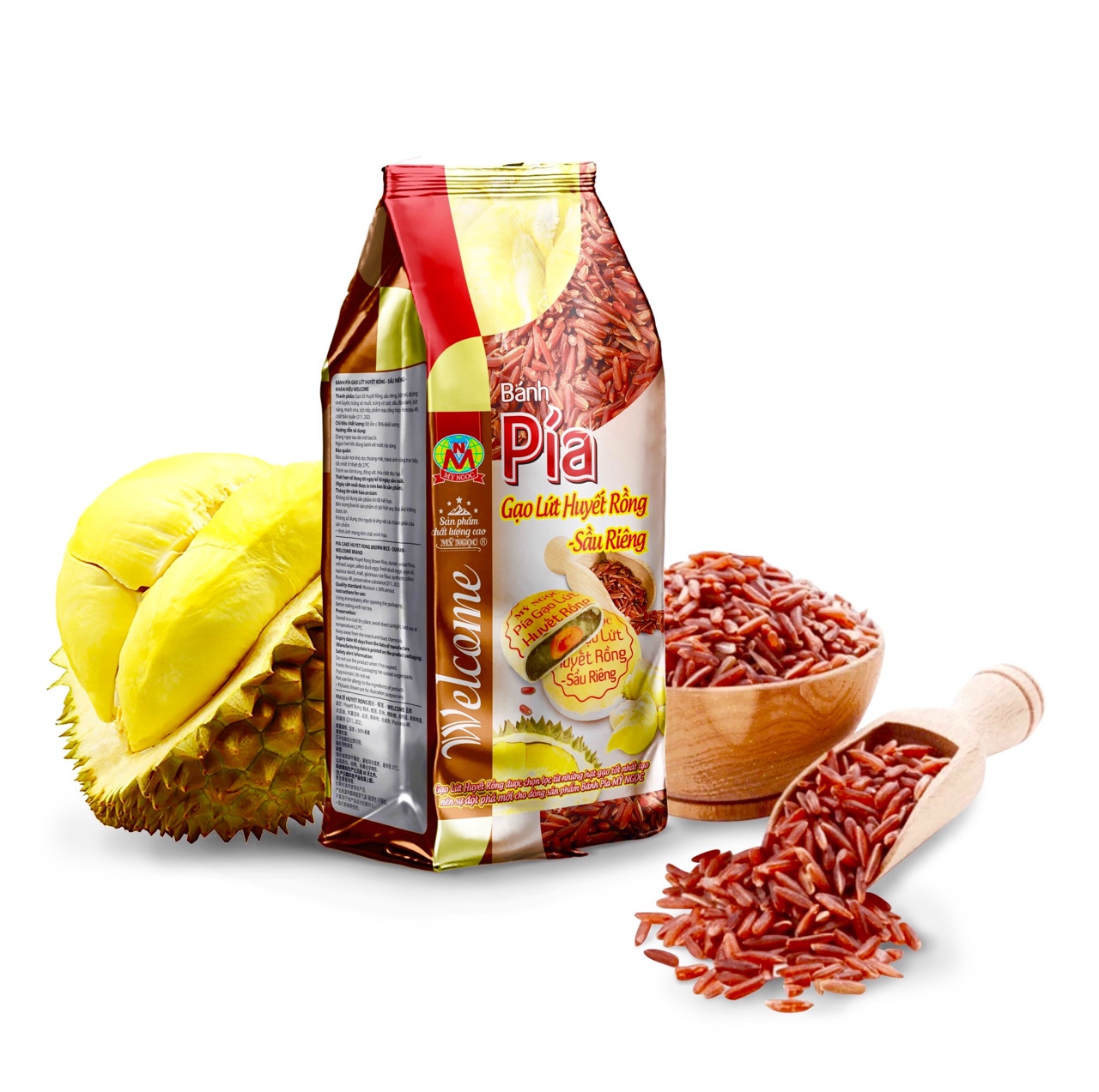 Welcome _ 240g 4 Bánh Pía Gạo Huyết Rồng Sầu Riêng Tươi Trứng Muối