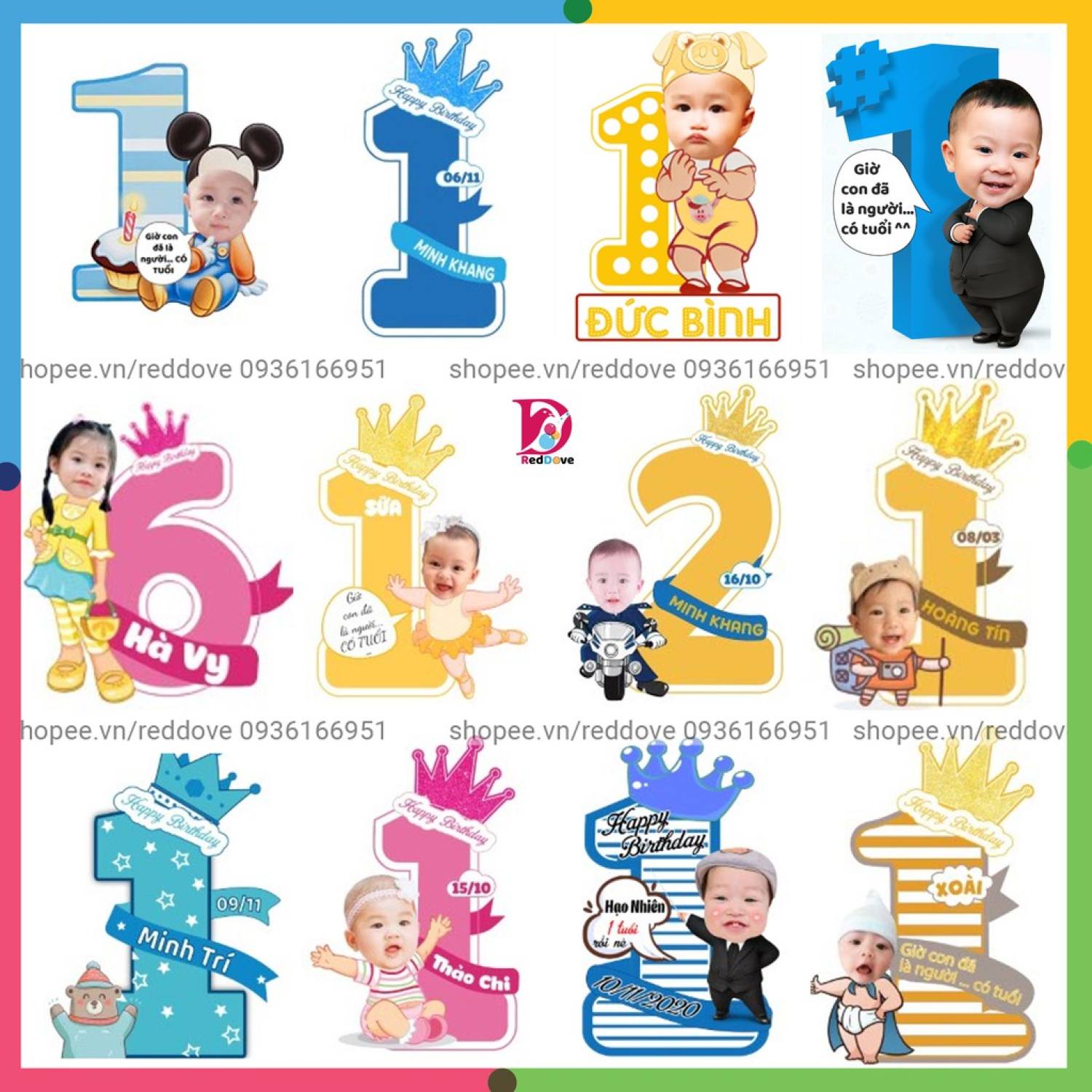 Chibi sinh nhật cho bé, cây số tuổi kèm hình chibi ngộ nghĩnh dùng cho trang trí sinh nhật RTK006 RedDove