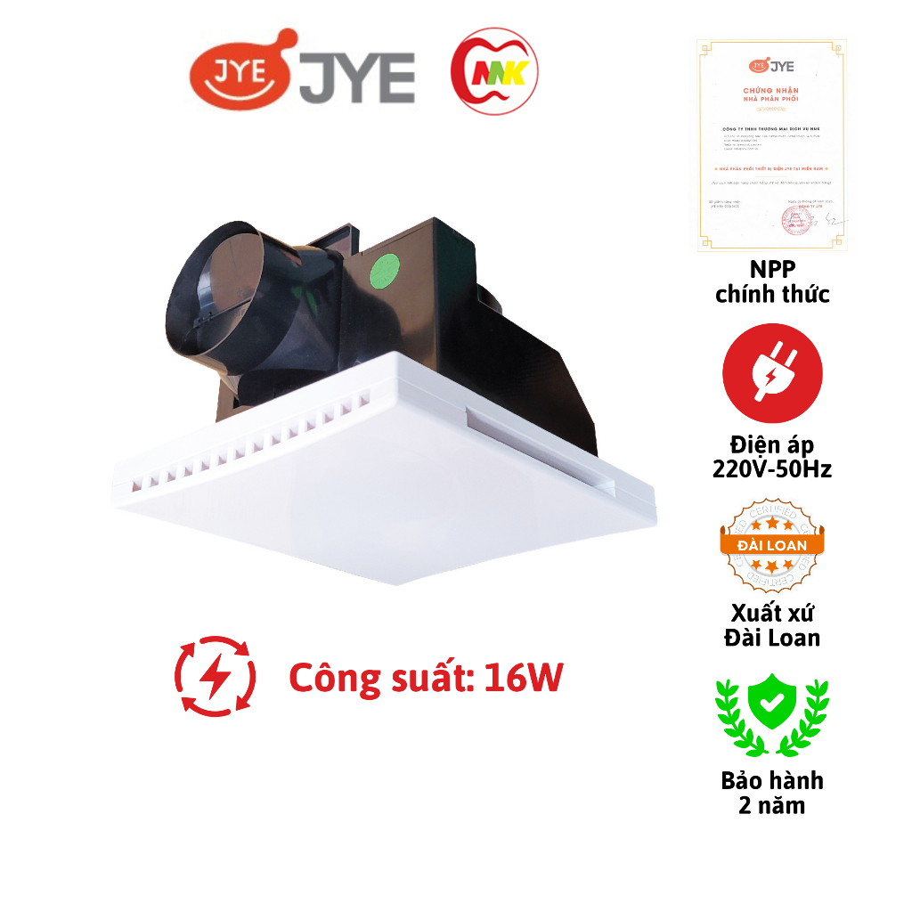 Quạt hút thông gió âm trần JY-B9028 và JY-B9028 LED 16W KT 285x245mm JYE