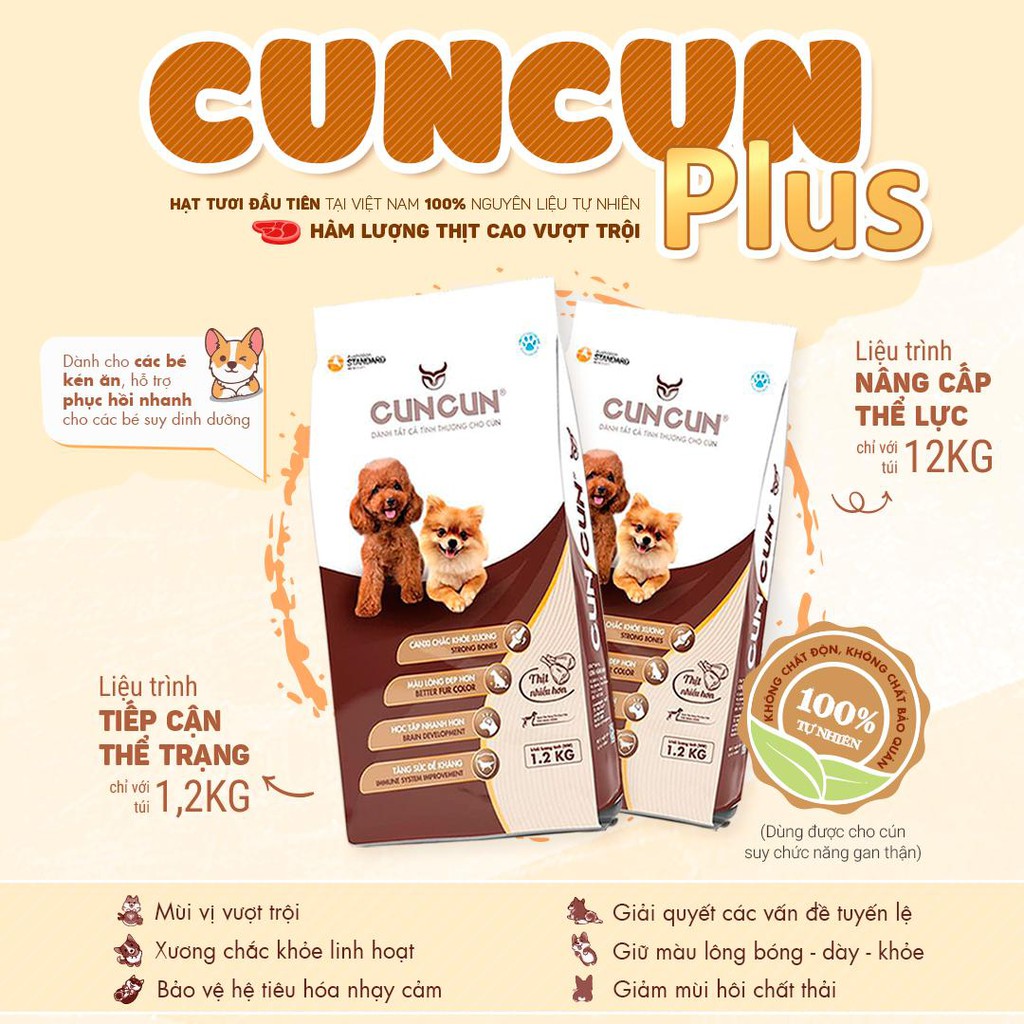 Thức ăn cho chó hạt tươi cuncun plus 12kg - tặng kèm 2 túi snack senae