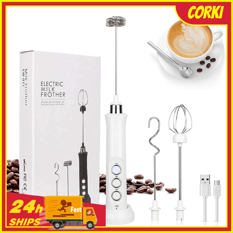 Máy Đánh Trứng cầm Tay Mini tiện lợi Máy tạo bọt cà phê sữa máy đáng trứng, có 3 đầu thay thế; Máy tạo bọt cafe, tạo bọt sữa, đánh trứng, pha trà sữa matcha, socola, cacao，bơ，dầu ô liu