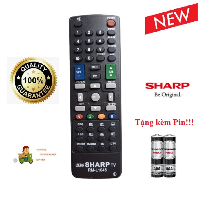 Điều khiển Tivi Sharp RM-L1046- Hàng tốt Tặng kèm Pin!!!