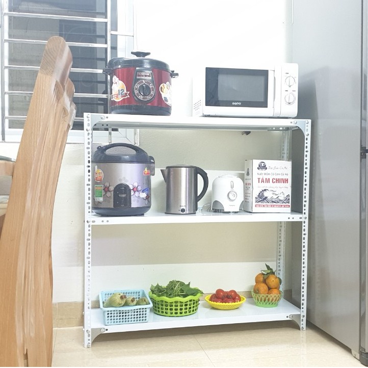 Kệ sắt lắp ghép đựng đồ đa năng kích thước : dài 80cm, rộng 30cm, cao 60cm, 80cm, 100cm gồm 3 tầng