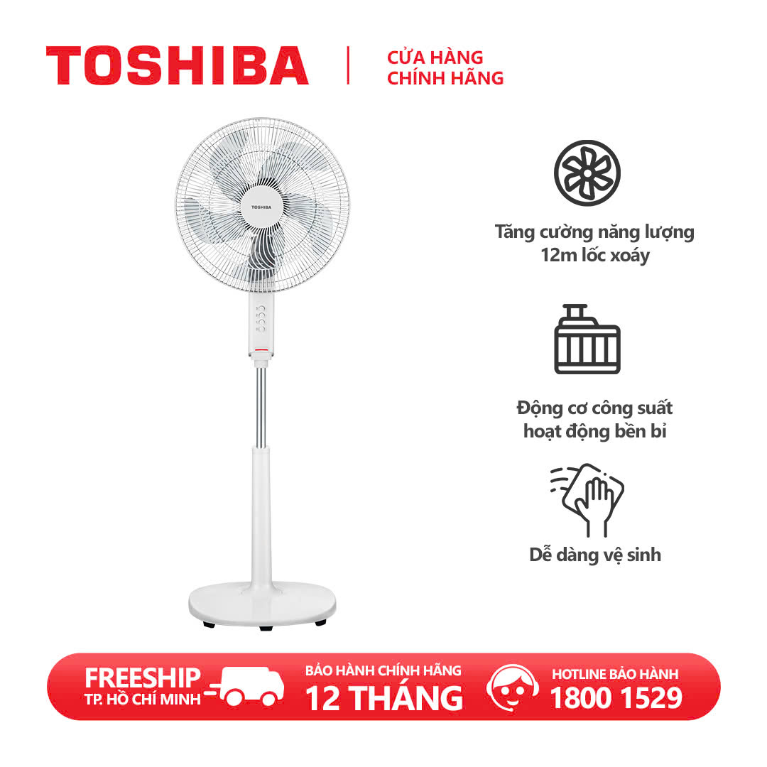 Quạt điện lốc xoáy Toshiba F-ASB50VN(W) - Động cơ bạc đạn, Lượng gió mạnh mẽ, tốc độ lên tới 1100 vòng/phút - 12 mét vẫn mát - Tiết kiệm điện - Hàng Chính Hãng