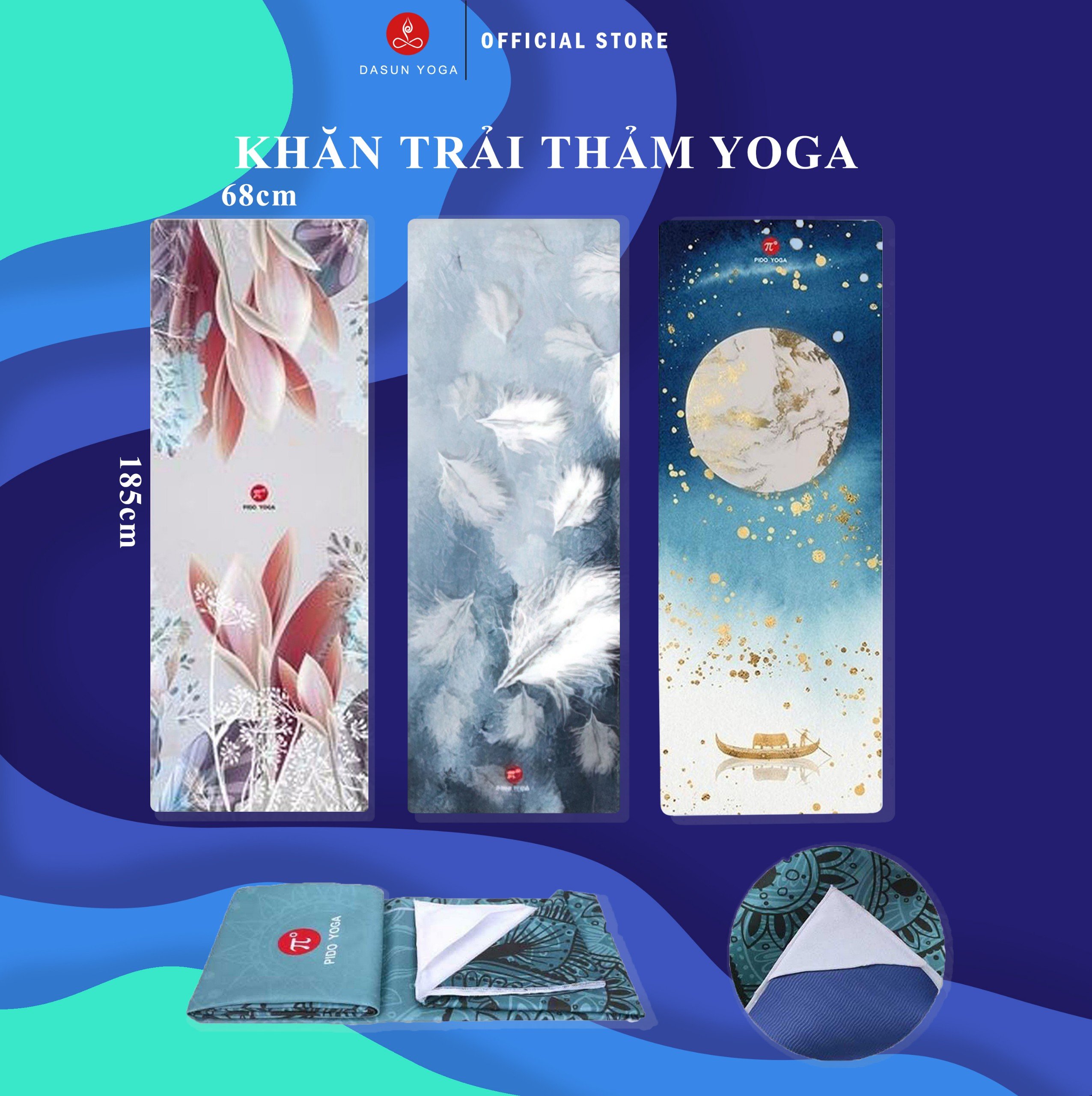 Khăn trải thảm tập Yoga Cao Cấp 3D Pido Bám siêu dính - Tặng kèm túi đựng