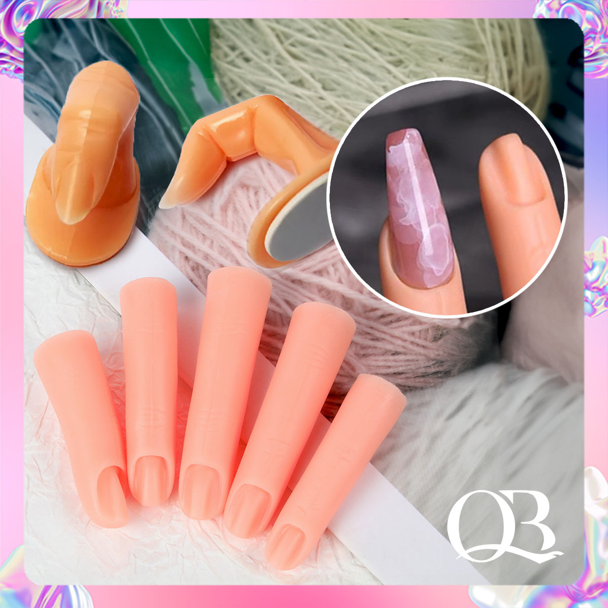 Ngón tay đỡ móng giả tập vẽ nail + tặng 5 móng giả + keo 2 mặt