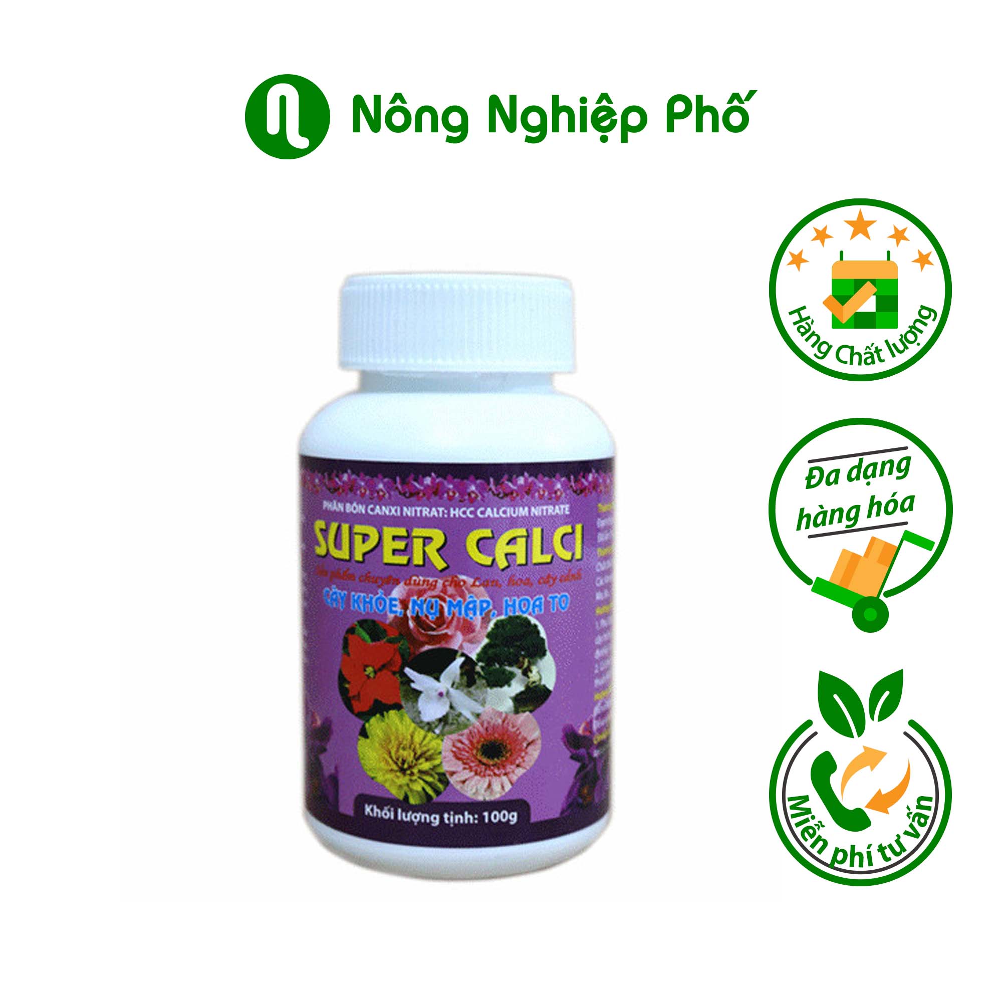 Phân bón trung lượng Super (Canxi Nitrat, Magnisal, Kali) phân bón chuyên cho hoa lan, hồng, mai, bonsai - Lọ 100 gram - Nông Nghiệp Phố