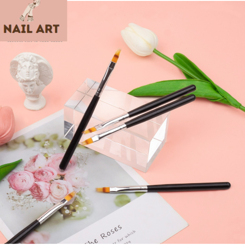 Cọ ombre đầu dẹt cán nhựa đen - Cọ nails trang trí dành cho thợ làm móng, Cọ dặm ombre làm móng, Phụ kiện nail.