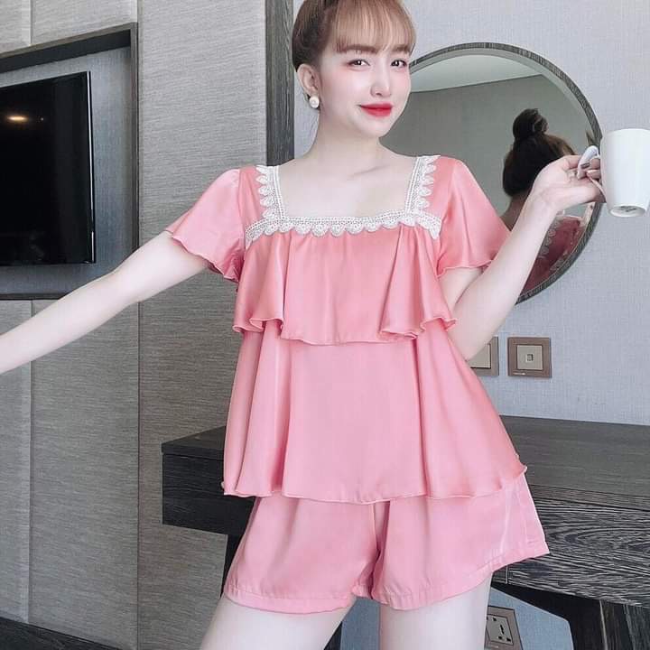 Đồ ngủ 2 dây sexy bộ lụa satin phối ren đồ bộ mặc nhà nữ freesize dưới 58kg