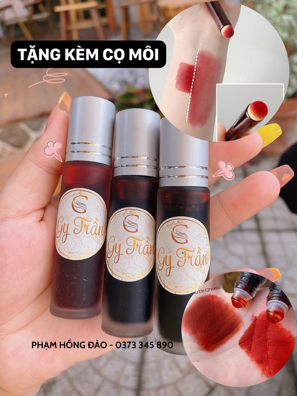 SON TINT LĂN GY TRẦN TẶNG KÈM CỌ MÔI, SON LÌ, MƯỚT MÔI CHÍNH HÃNG