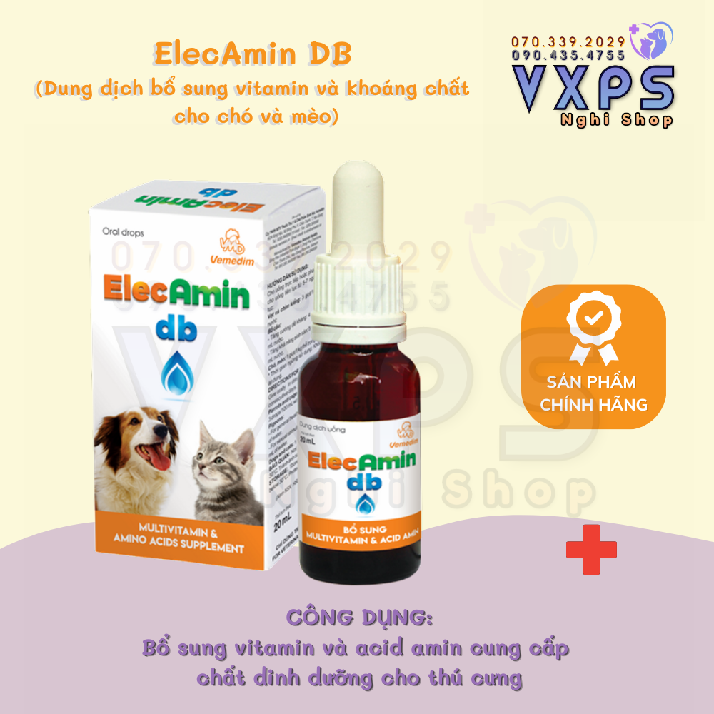 Elecamin db bổ sung các vitamin thiết yếu và acid amin dinh dưỡng ăn ngon cho chim, vẹt, chó, mèo