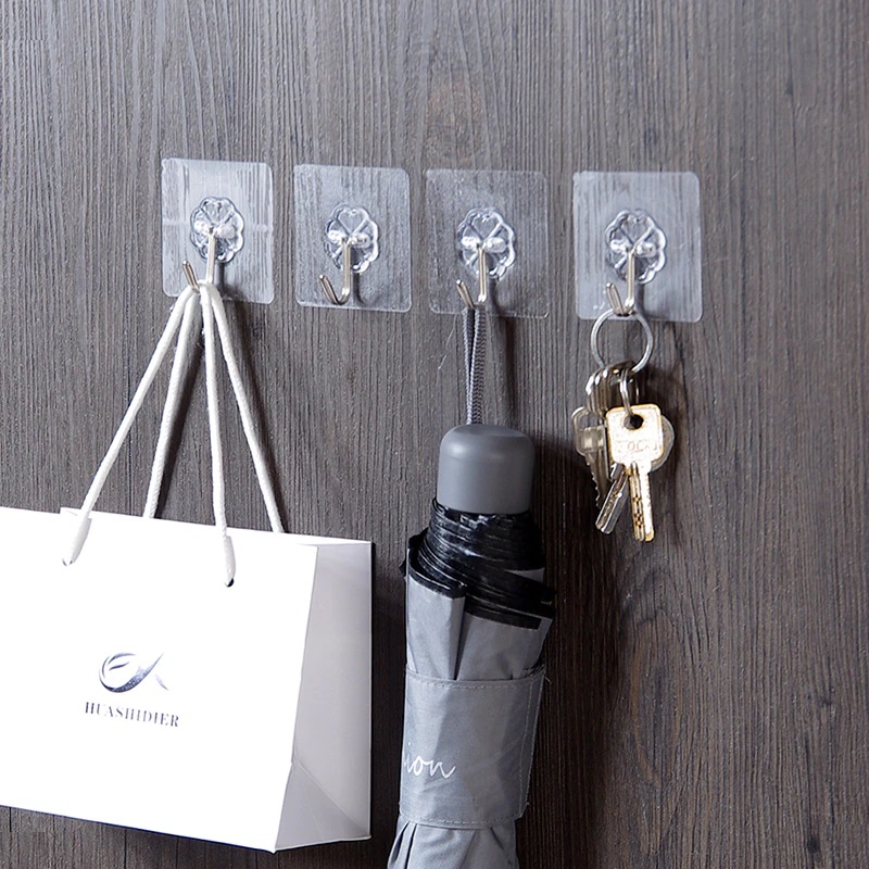 Set 10 móc treo dán tường siêu dính chắc chắn 6x6cm - 10 móc cường lực dán tường trong suốt treo được đồ nặng
