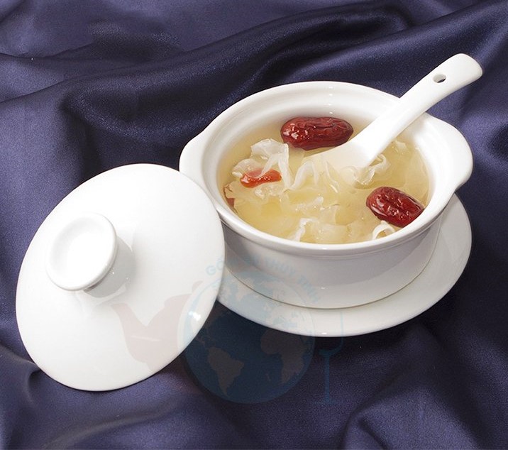 Thố sứ chưng yến Men Nhật Cao Cấp có nắp và quai cầm 2 bên khá tiện lợi- Thố chưng yếu bằng sứ trắng cao cấp - Thố Sứ Trắng Chưng Yến 280ml Siêu Đẹp Kèm Nắp
