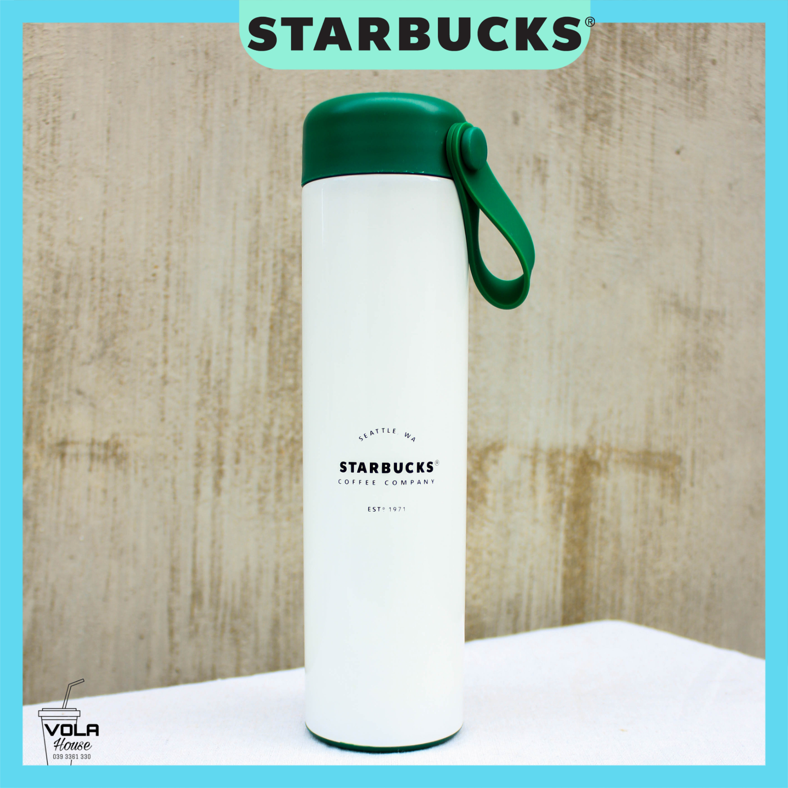 Bình giữ nhiệt Starbucks Seatle WA 1971 Retro trắng xanh dung tích 500ml