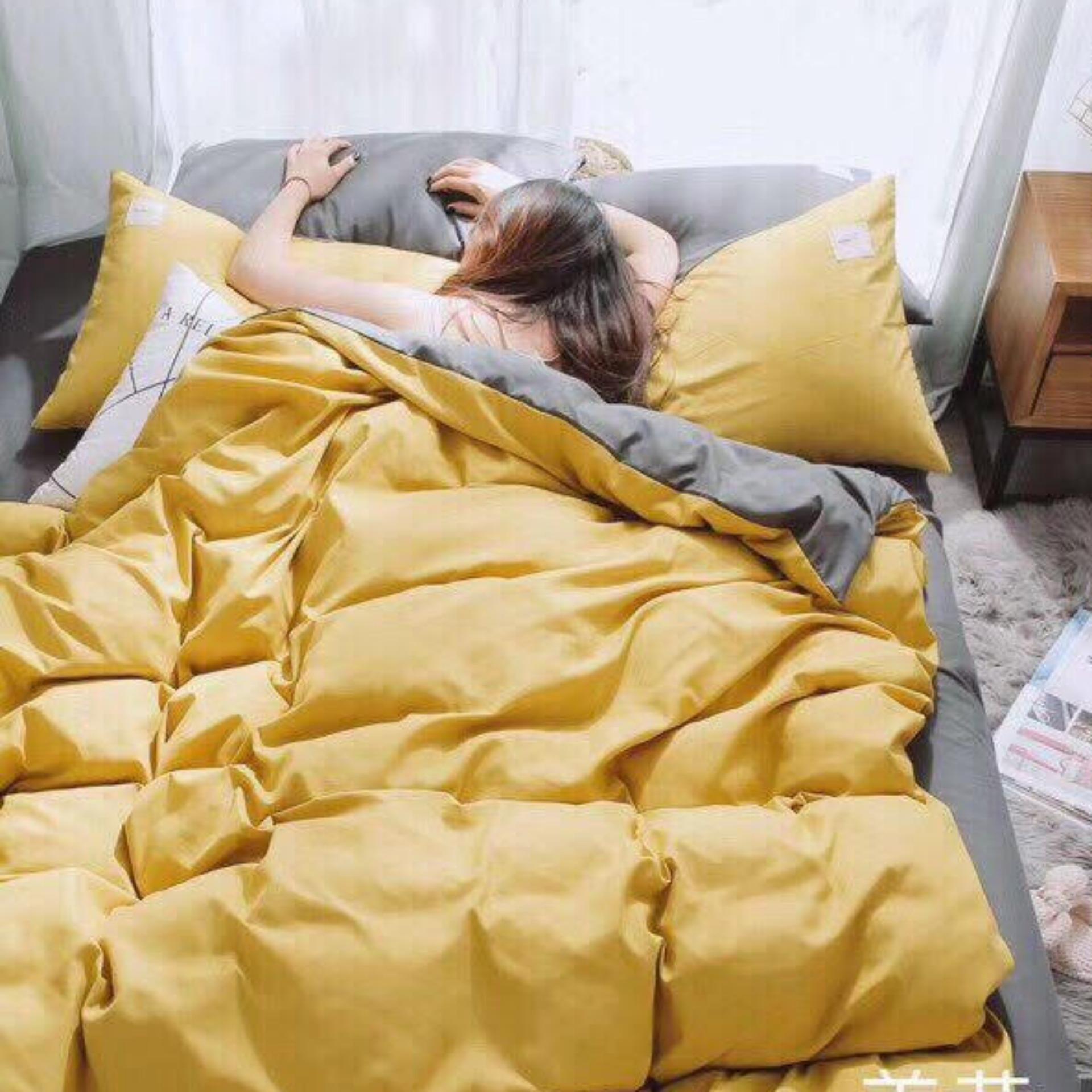 Bộ chăn ga gối Cotton nhập vàng ghi bo chun đủ kích thước.