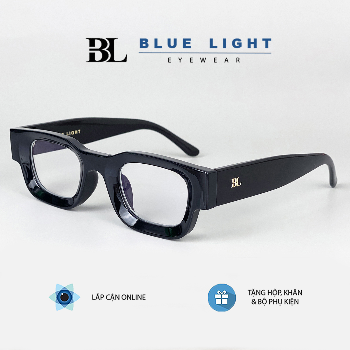 Mắt kính gọng vuông gọng kính nhựa vuông nhỏ bản dày nam nữ cá tính chống ánh sáng xanh - blue light