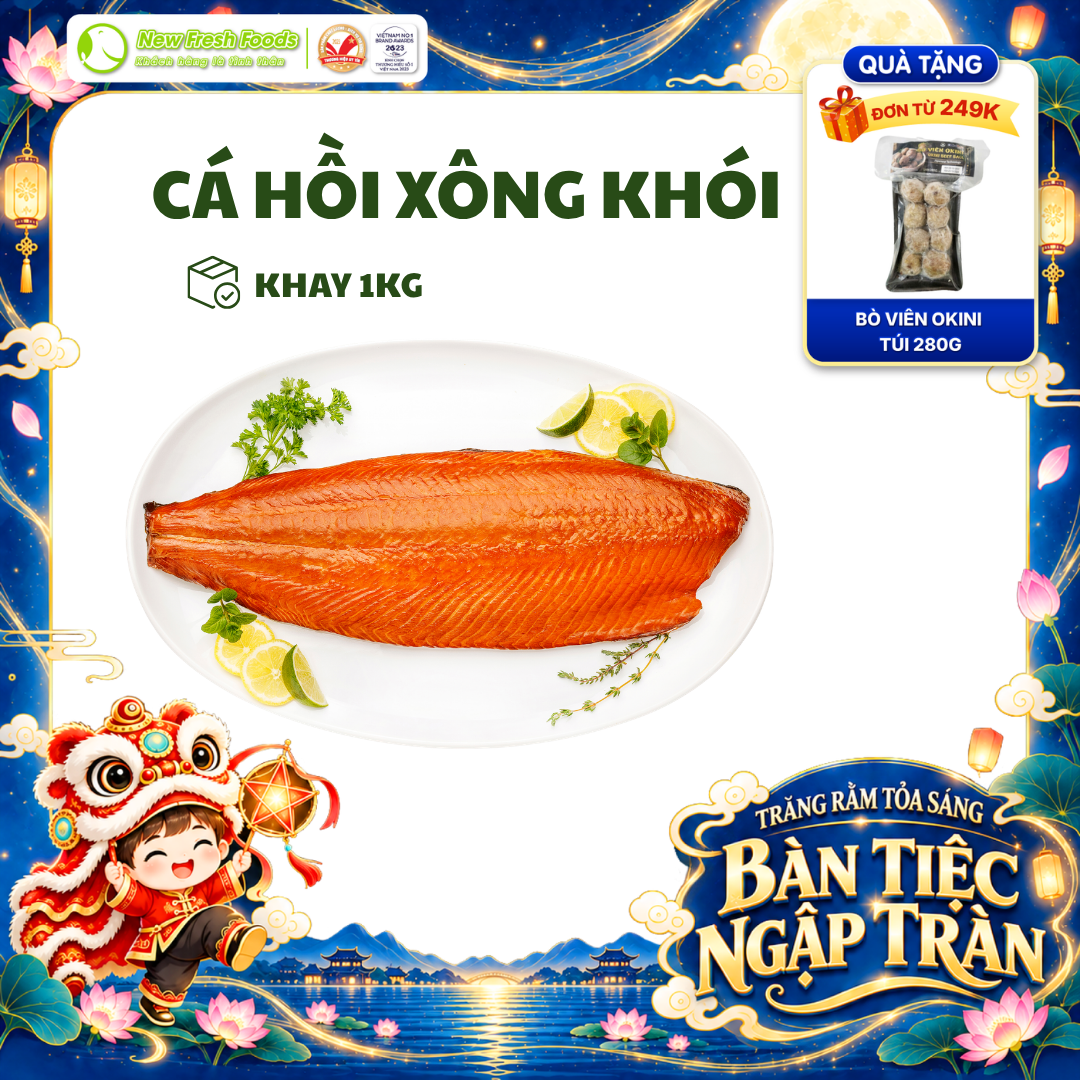 [HỎA TỐC HCM] Cá Hồi Chile Xông Khói Nguyên Miếng - Khay 1Kg