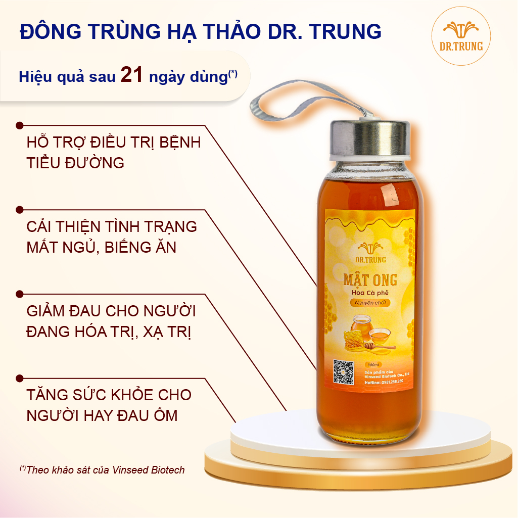 Dr. Trung - Mật ong nguyên chất hoa cà phê loại chai 300ml, cam kết mật ong rừng.