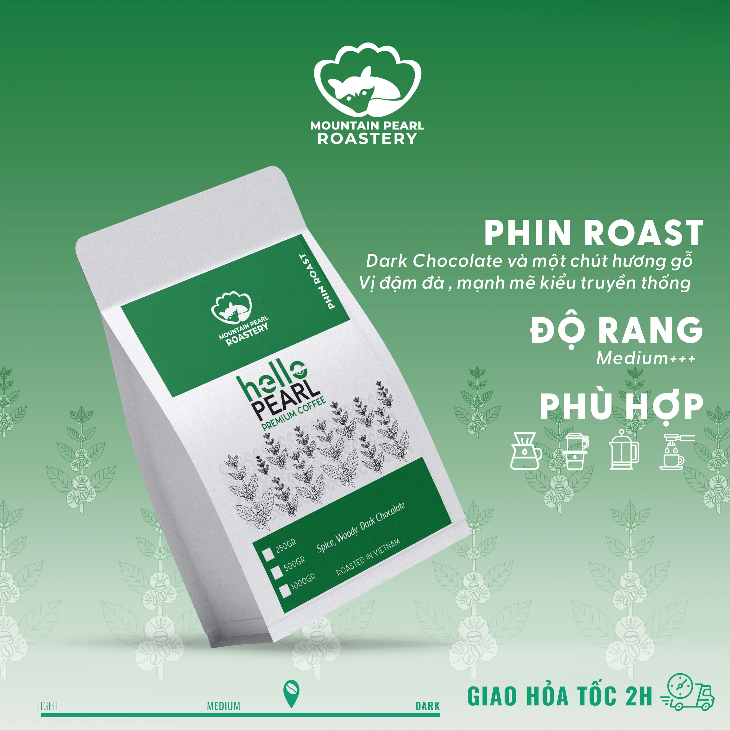 Cà phê pha phin hello phin roast - cafe hạt rang xay nguyên chất pha phin mountain pearl roastery
