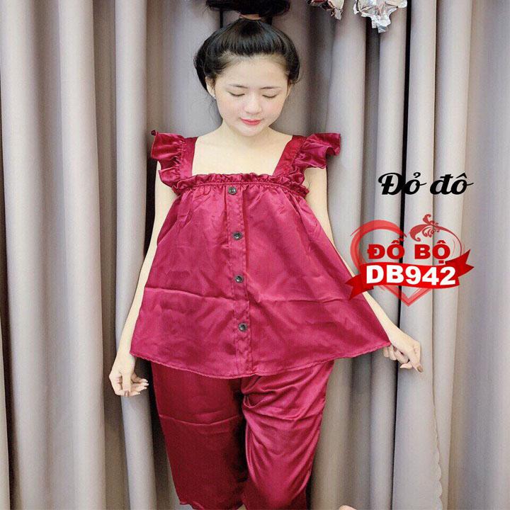 Đồ Bộ Phi Bóng Nữ Quần Dài Tay Ngắn Phối  Màu Cực Đẹp, Kiểu Dáng Sang Trọng, Chất Phi Bóng Mền Mịn, Form freesize Dưới 52kg Mặc Đẹp