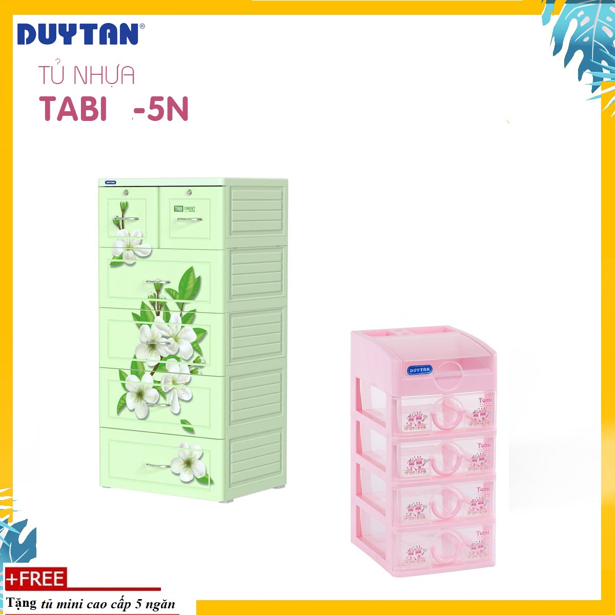 [HCM]Tủ nhựa Duy Tân TABI 5 tầng Lá  ( Hoa văn ngẫu nhiên )  2020 - TẶNG KEM TỦ MINI DUY TÂN 5 NGĂN