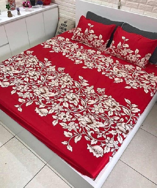 (FreeShip MAX) Set Ga Gối Cotton Tặng Kèm Áo Gối Ôm Mẫu Hoa Dây Đỏ