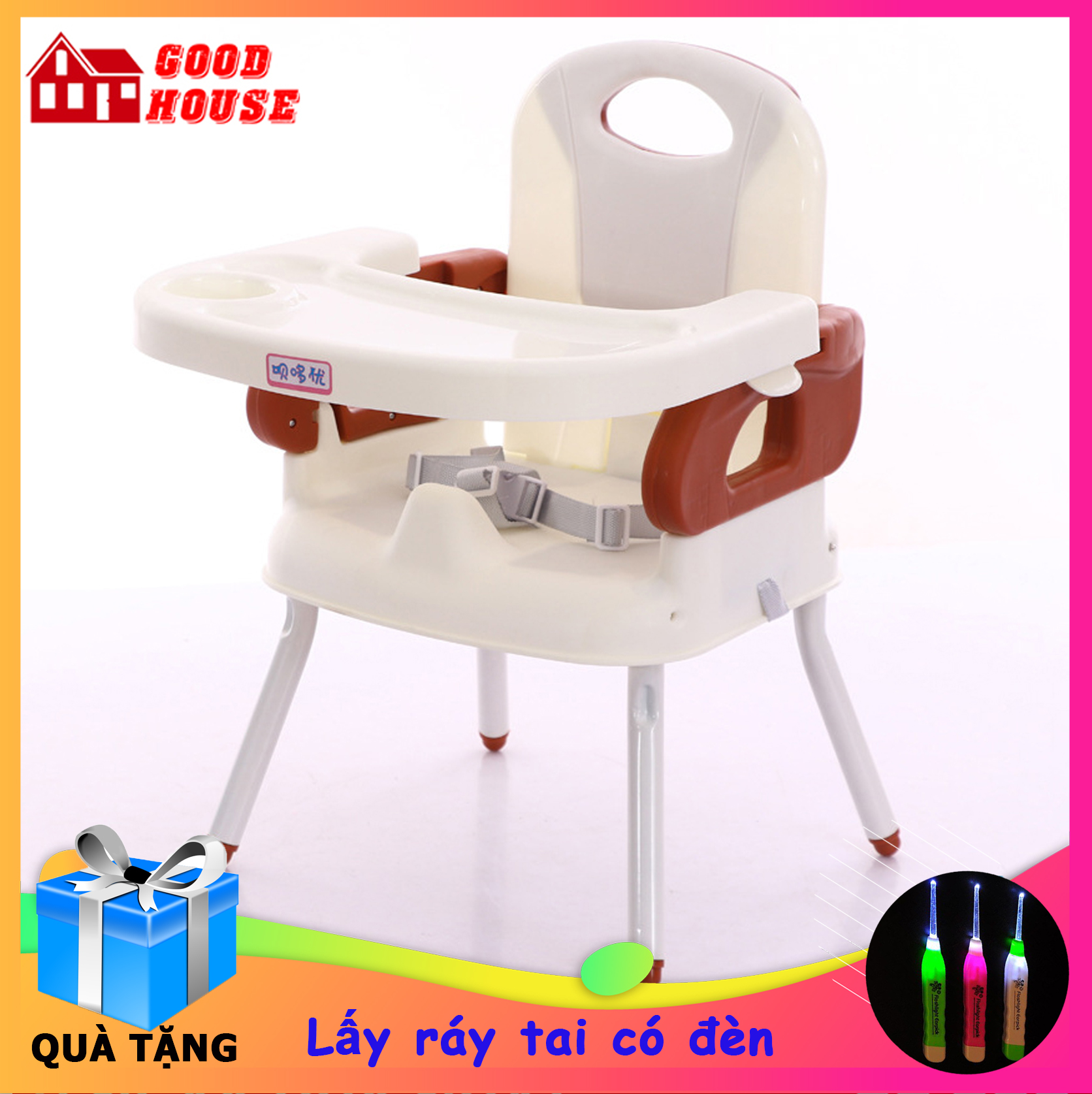 Ghế Ăn Dặm kèm chân sắt Cho Bé - Ghế ăn dặm đa năng- Chất liệu Cao cấp, Thiết kế Hiện đại, An toàn cho bé, có thể gấp gọn