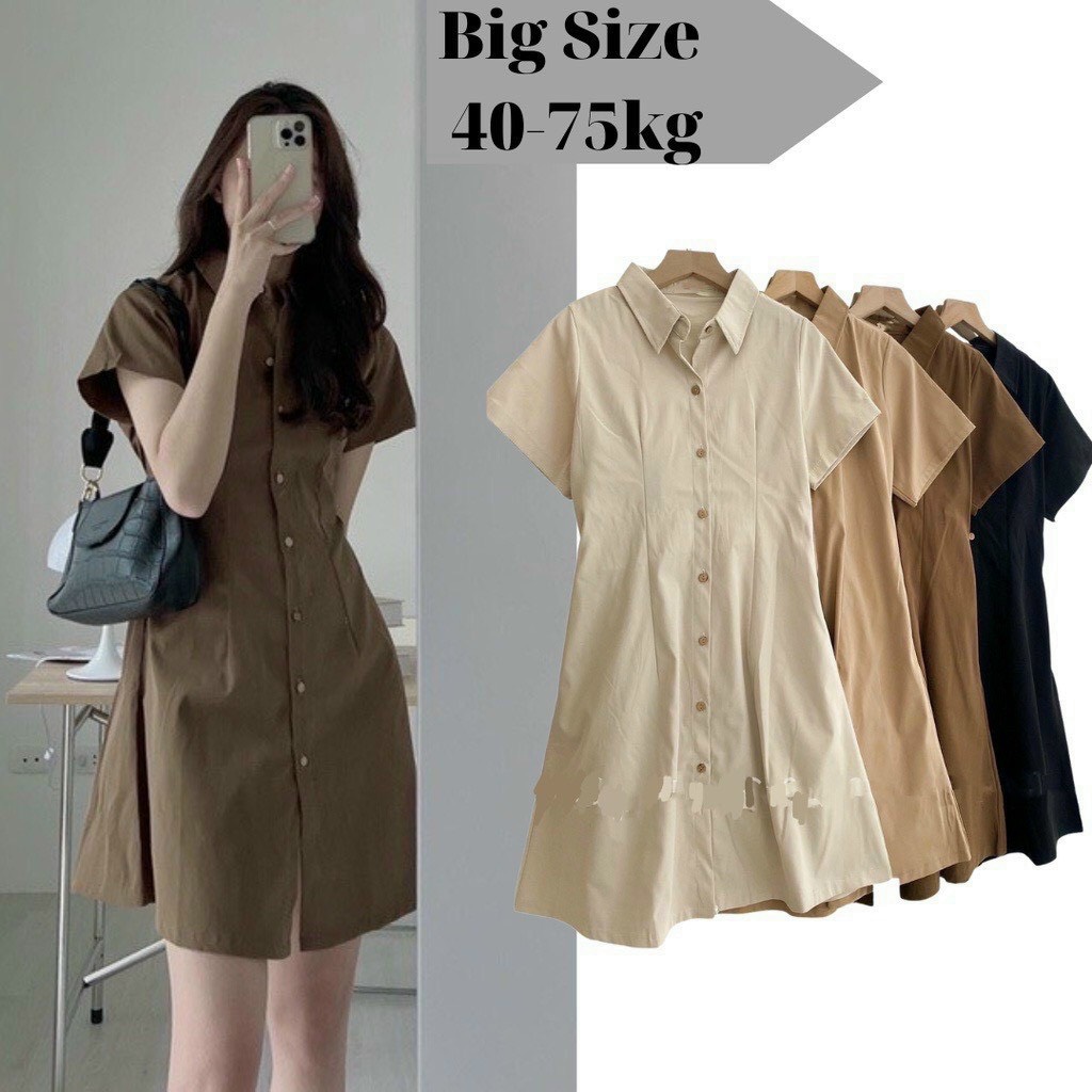 Đầm váy sơ mi xoè cổ polo có chiết eo kèm ảnh thật có bigsize