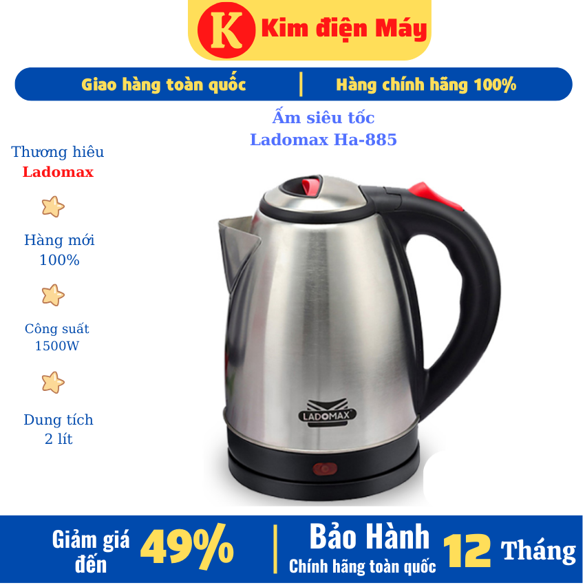 Ấm siêu tốc Ladomax Ha-885-ấm đun nước siêu tốc-inox 2 lít-1500W đun nhanh sôi tiết kiệm điện-bảo hành chu đáo 12 tháng toàn quốc