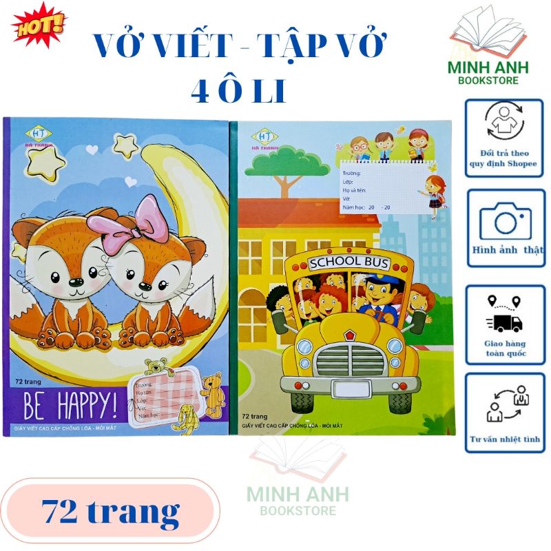 Combo 10q tập vở 4 ô li, vở 72 trang hà thanh