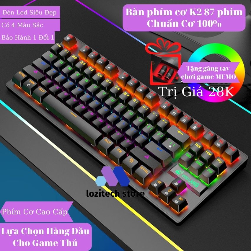Bàn phím cơ máy tính bàn phím gaming Crack K2 Pro Led RGB 4 màu Đen Trắng Hồng Xanh có 10 chế độ