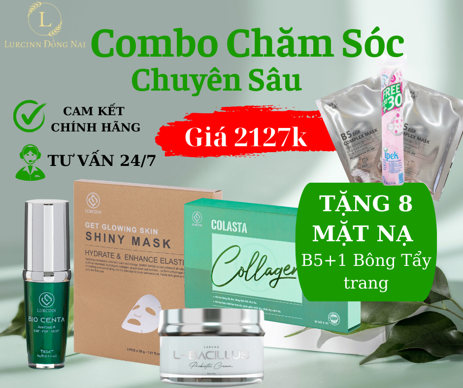 Combo Phục Hồi Chuyên Sâu Lurcinn(Tế bào gốc, Mặt nạ thạch, Collagen, L-Bacillus)