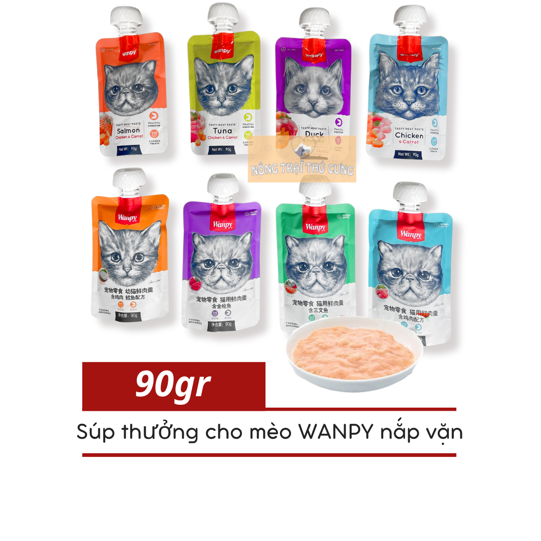 Súp thưởng cho mèo wanpy nắp vặn 90gr - kem thưởng cho mèo -