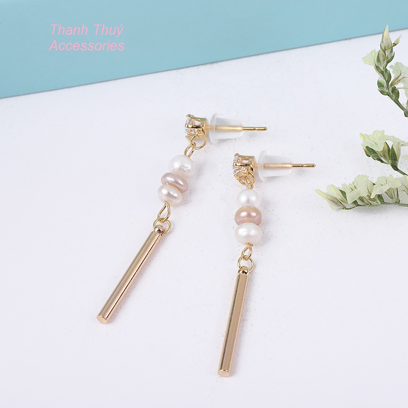 Bông tai nữ ba viên ngọc trai nước ngọt nữ tính dễ thương