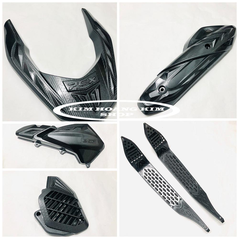 ComBo 6 món Carbon Trang trí Siêu Đẹp cho PCX 2018,2019 (Cặp gác chân,Ốp Pô,Ốp Pô E,Két nước,Cảng Sau)