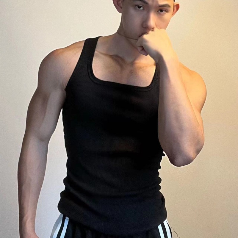 Men's Green Round Neck Tank Top, Sports & Street Style - 1