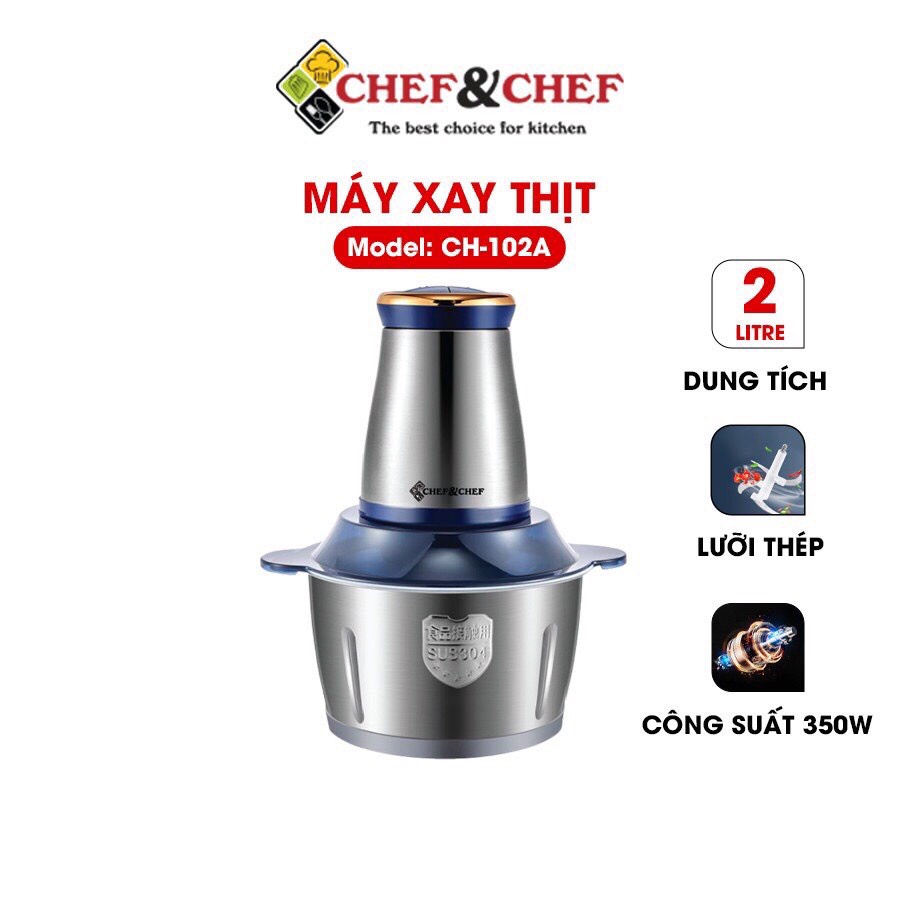 Máy xay thịt inox /cối xay đa năng chef&chef ch-102a cối 2l bảo hành 12 tháng .hàng cao cấp chính hãng .máy xay thịt cối inox 304 dao 4 lưỡi