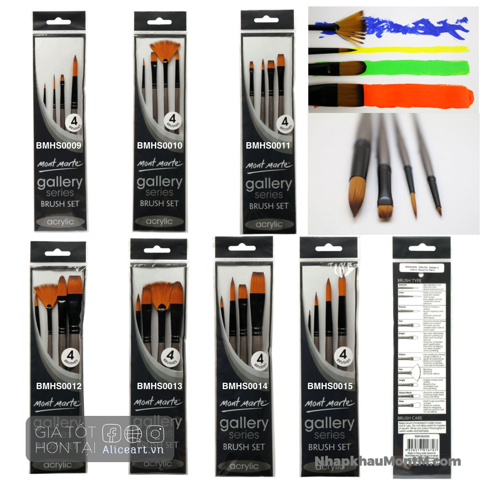 Set Bộ cọ vẽ Acrylic Gallery Series Brush Mont Marte thân xám all sizes SALE