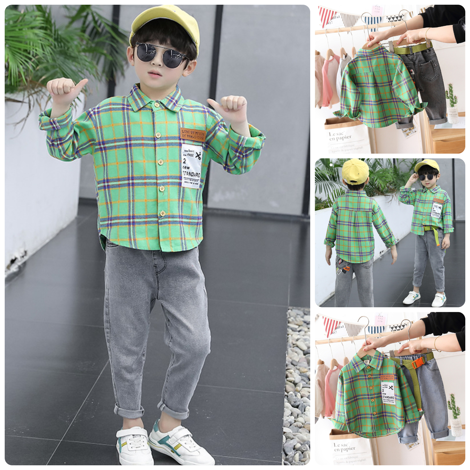 Bs50 size80-120 sét bộ bé trai - áo sơ mi + quần jean bé quần áo trẻ em hàng quảng châu