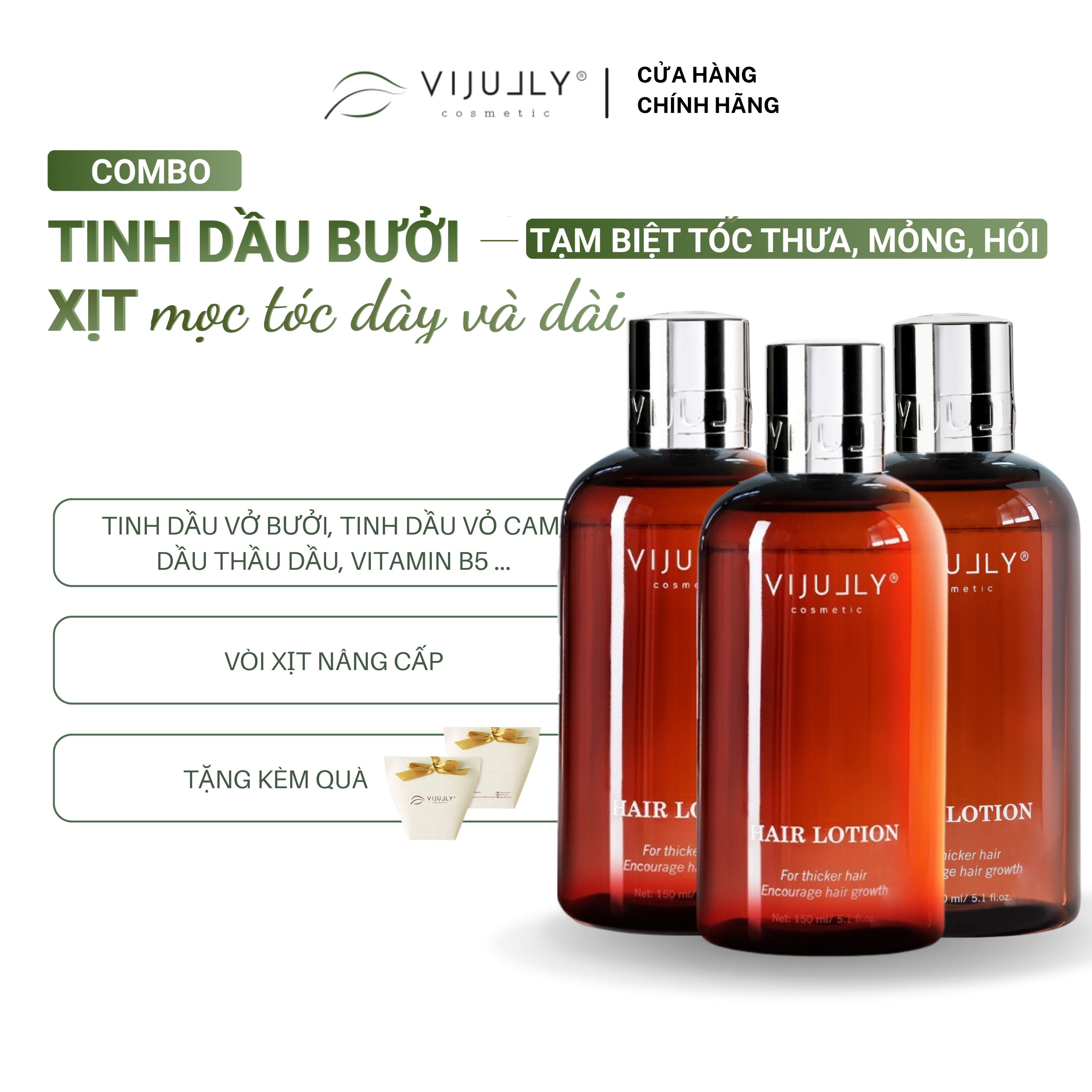 Combo 3 chai tinh dầu bưởi xịt mọc tóc vi jully - giúp mọc tóc - ngăn giảm rụng tóc - vijully