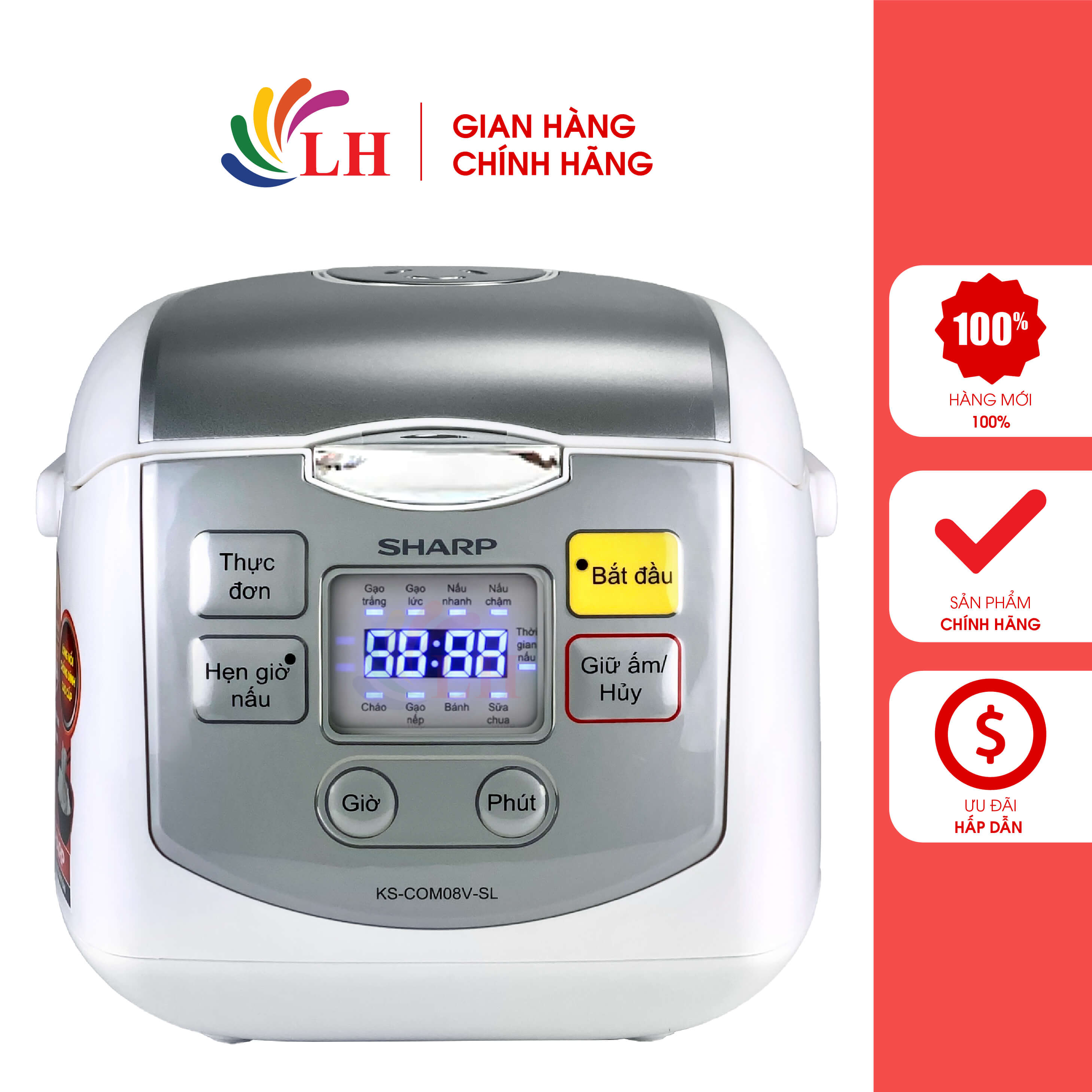 Nồi cơm điện tử sharp 0.72 lít ks-com08v-sl - hàng chính hãng - thiết kế sang trọng, dung tích 0.72 lít, công suất 450w