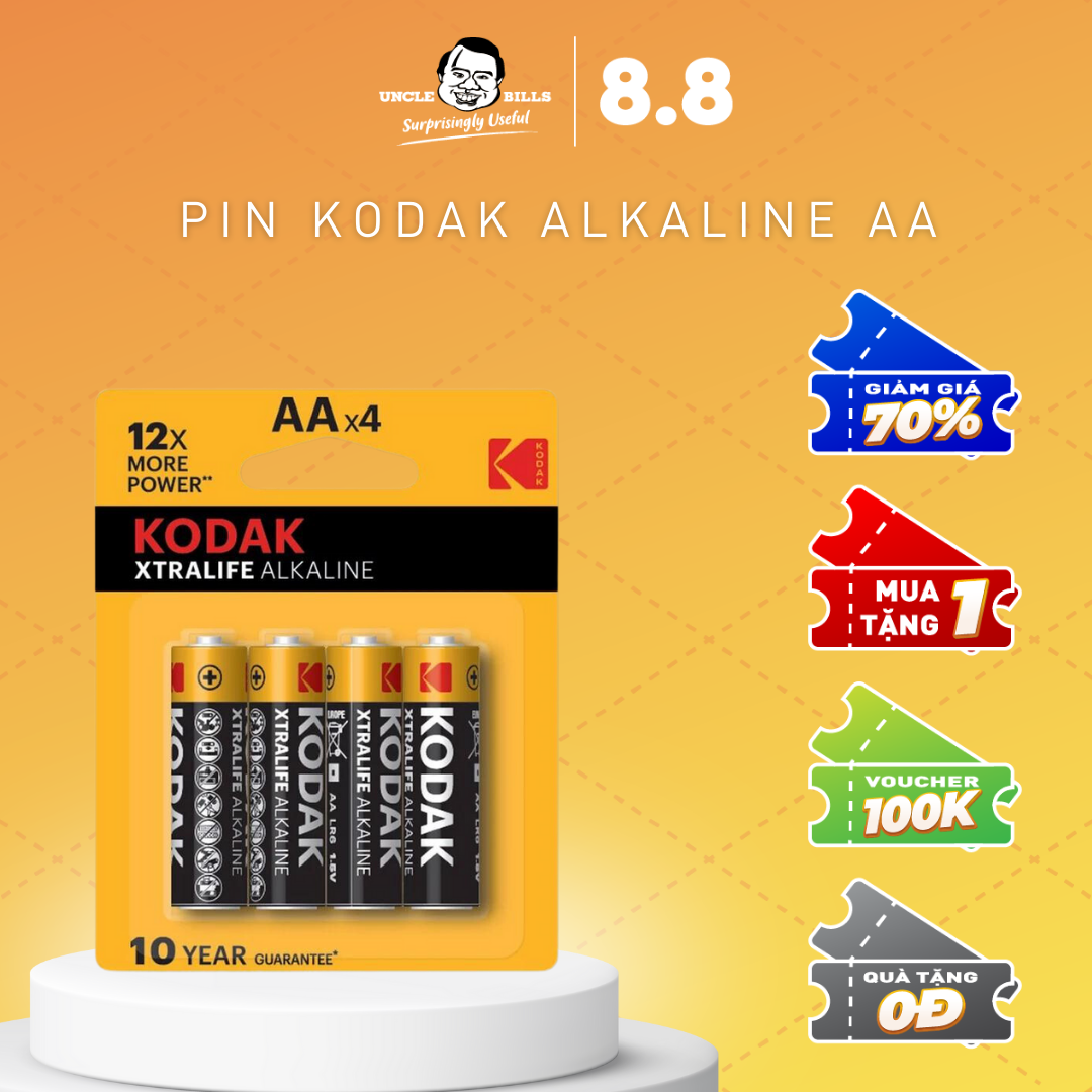 Bộ 4 pin kodak alkaline aa điện thế 1.5v uncle bills ib0122