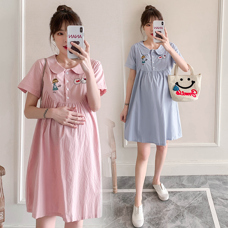 Đầm bầu đẹp đầm bầu cổ sen phối hình thêu DN34