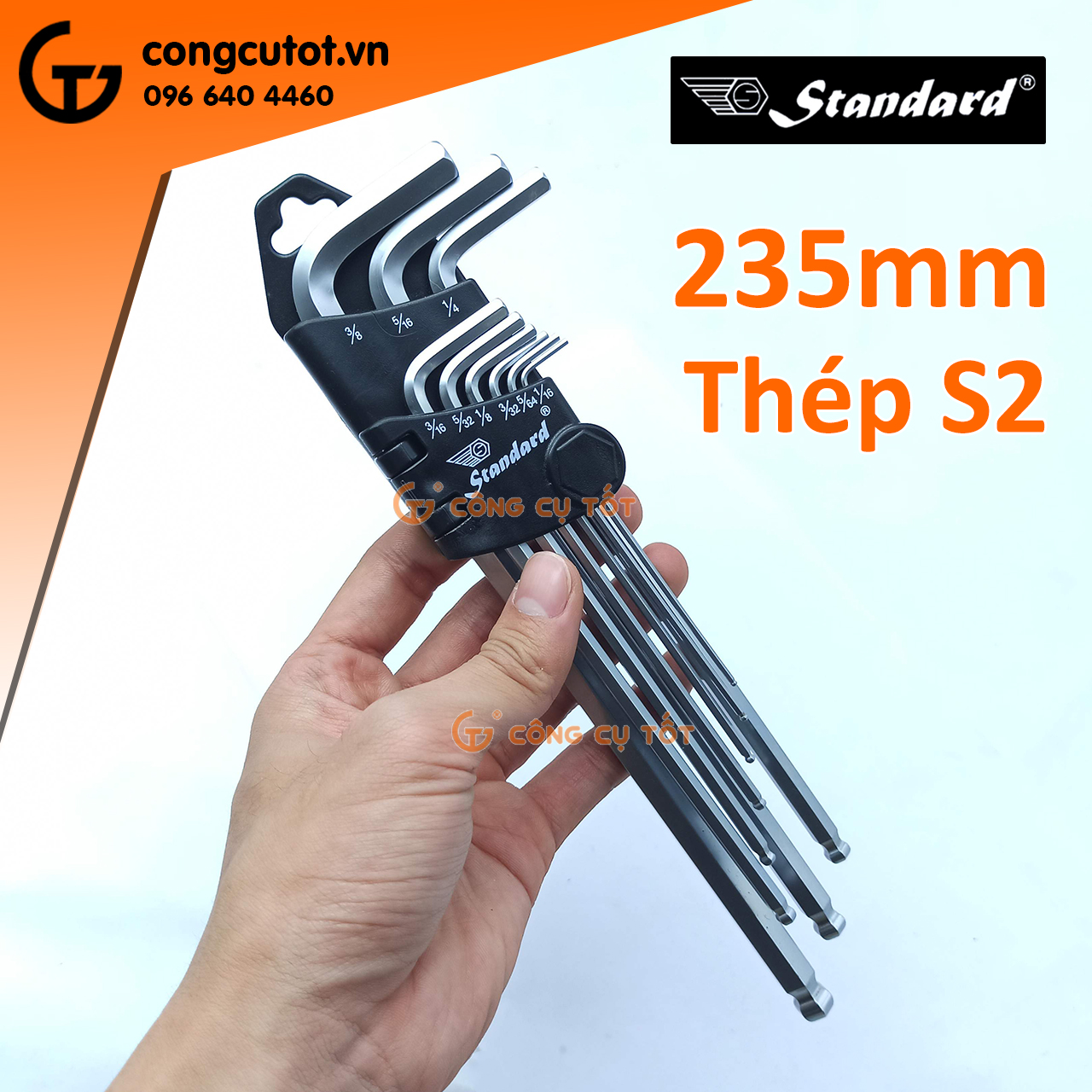 Bộ lục giác đầu bi 9 cây hệ inch Standard 1/16 đến 3/8 dài 235mm