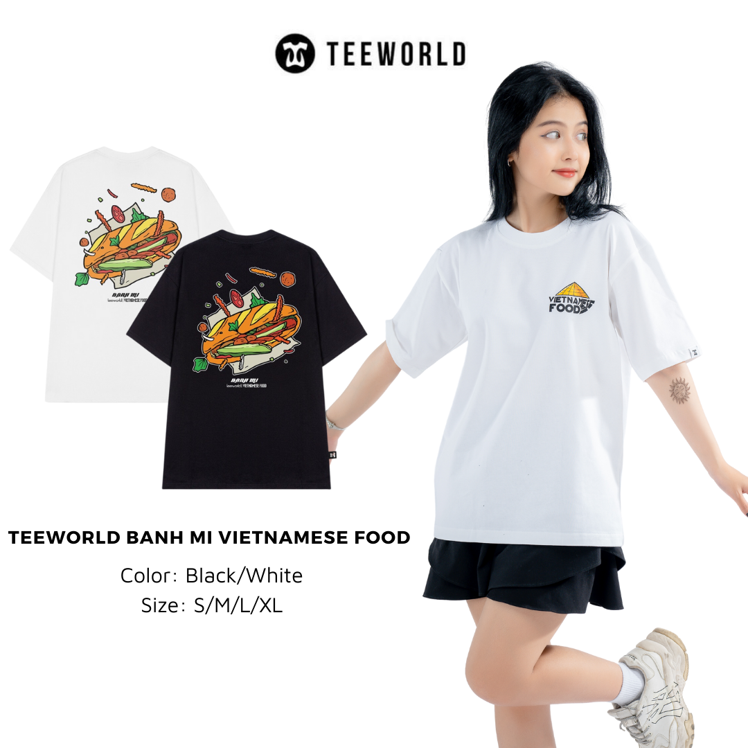 Áo thun đồ ăn việt nam - áo thun local brand teeworld tw x vietnamese food - bánh mì nam nữ trắng đen form rộng unisex