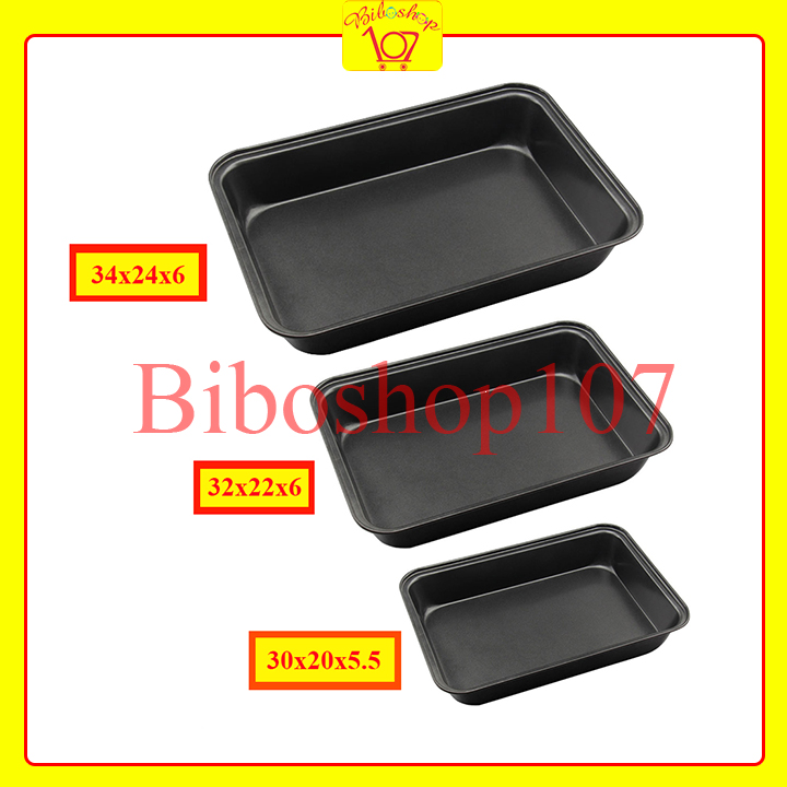 khay nướng hình chữ nhật -Chất liệu: Sơn chống dính màu đen.Chất liệu thép carbon bền đẹp; an toàn cho sức khỏe người dùng.
