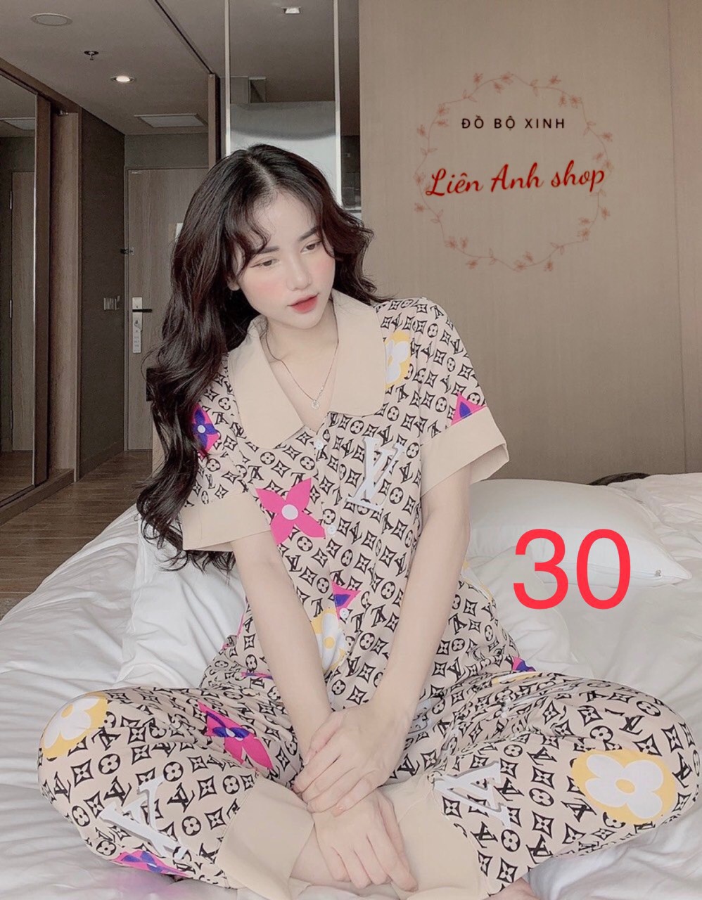 Bộ ngủ pyjama cổ sen tay cộc quần dài vải kate thái đẹp